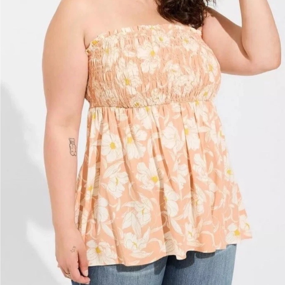 Torrid Orange and White Floral Smocked Tube Top size 2 US18/20